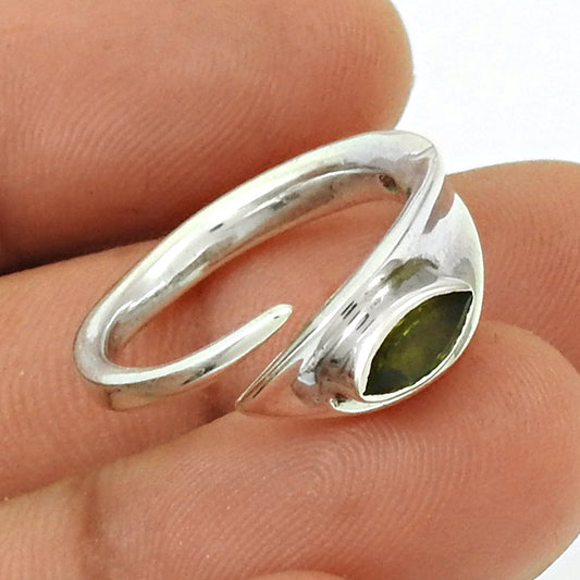 August Peridot Gemstone Solid Sterling Silver Band Bezel Elegant Ring