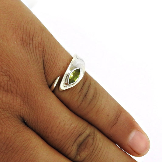 August Peridot Gemstone Solid Sterling Silver Band Bezel Elegant Ring