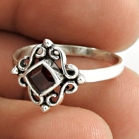 Natural Garnet Gemstone Cocktail Bohemian Ring 925 Sterling Silver