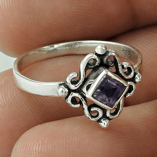 Gift For Her 925 Silver Natural Amethyst Statement Ethnic Ring J3