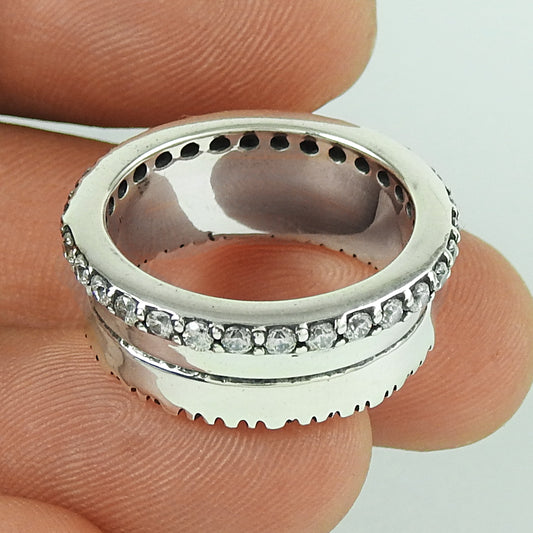 December Birth Cubic Zirconia Stone Wife Band Bezel Ring 925 Solid Silver