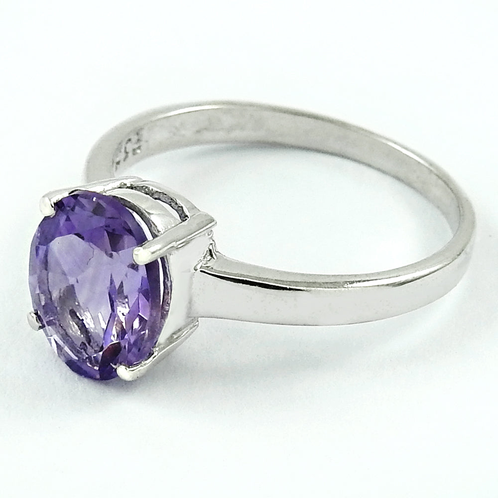 Natural Amethyst Cocktail Rhodium Plated Ring 925 Silver For Women N23