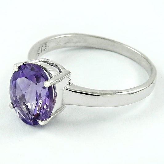 Natural Amethyst Cocktail Rhodium Plated Ring 925 Silver For Women N23