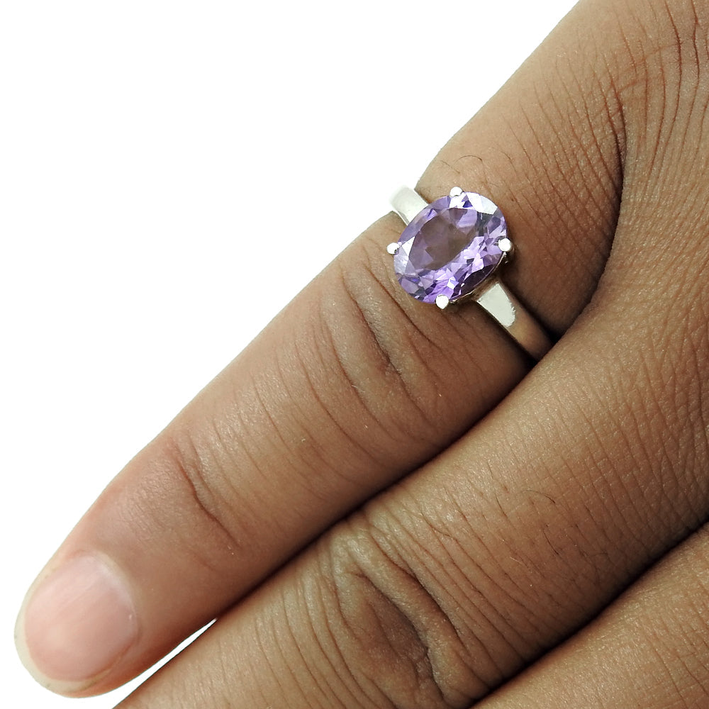 Natural Amethyst Cocktail Rhodium Plated Ring 925 Silver For Women N23