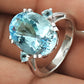 Natural Blue Topaz Rhodium Plated 925 Silver Wedding Ring For Her R23