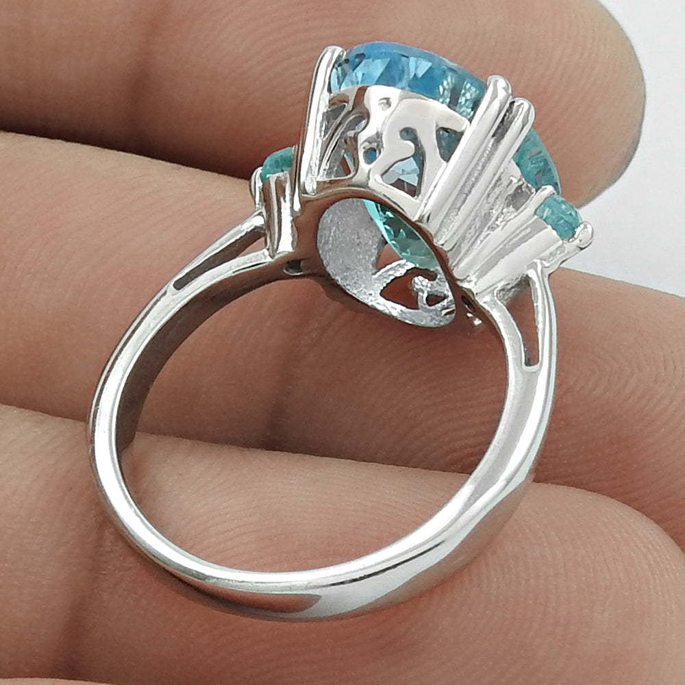 Natural Blue Topaz Rhodium Plated 925 Silver Wedding Ring For Her R23