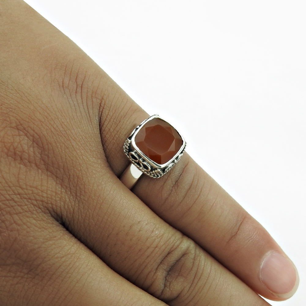 Natural Carnelian Bezel Ethnic Statement Sister Boho Ring 925 Solid Silver