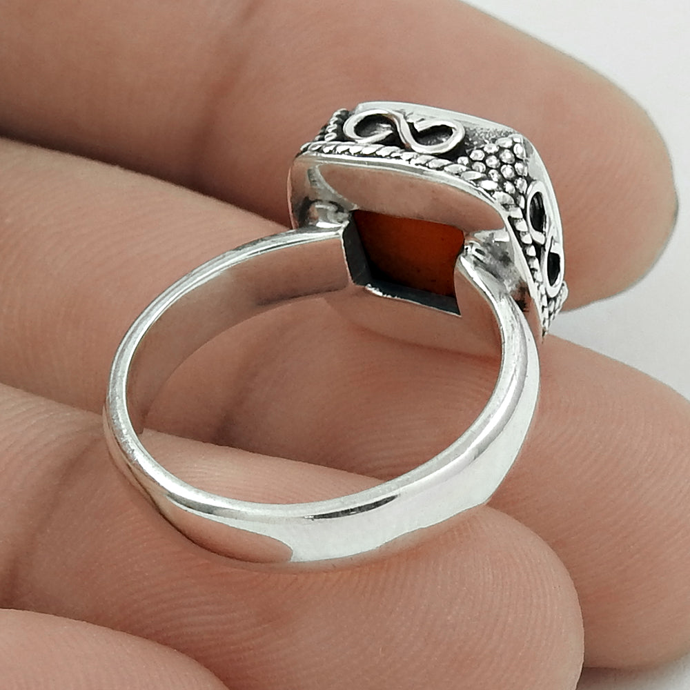 Natural Carnelian Bezel Ethnic Statement Sister Boho Ring 925 Solid Silver