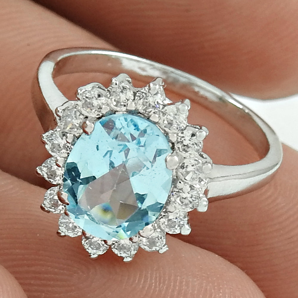 Natural Topaz Rhodium Plated 925 Silver Engagement Ring Jewelry E12