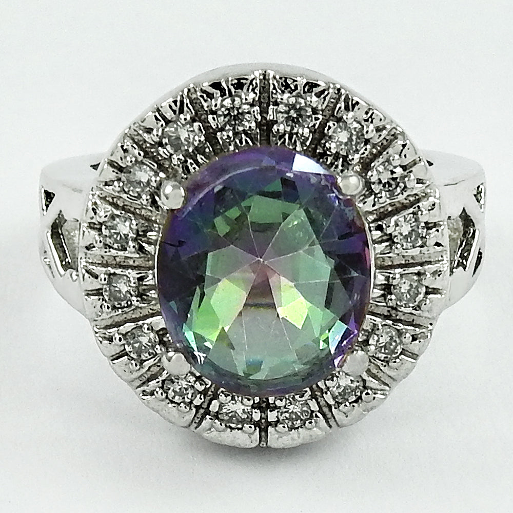 Natural Mystic Topaz Gemstone Cocktail Rhodium Plated Ring 925 Silver N24