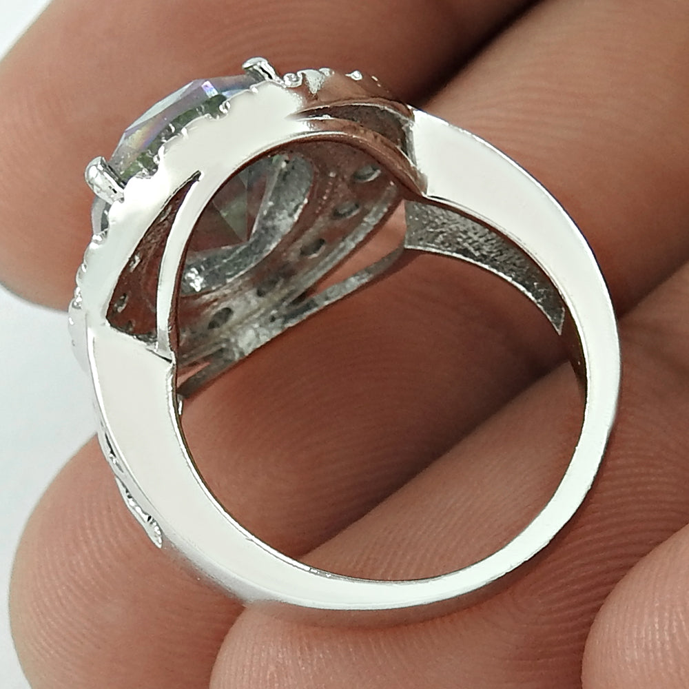 Natural Mystic Topaz Gemstone Cocktail Rhodium Plated Ring 925 Silver N24