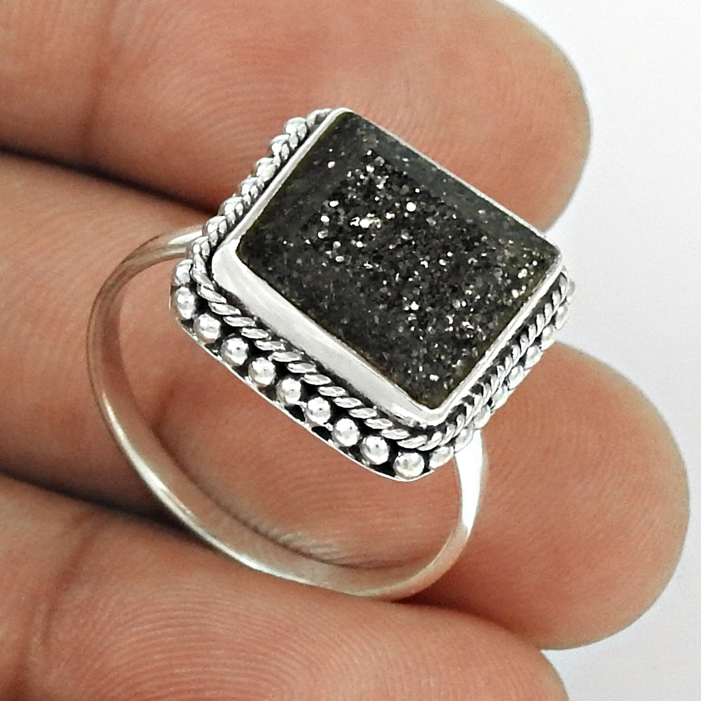 Natural Black Sunstone 925 Solid Silver Women Gift Statement Ring