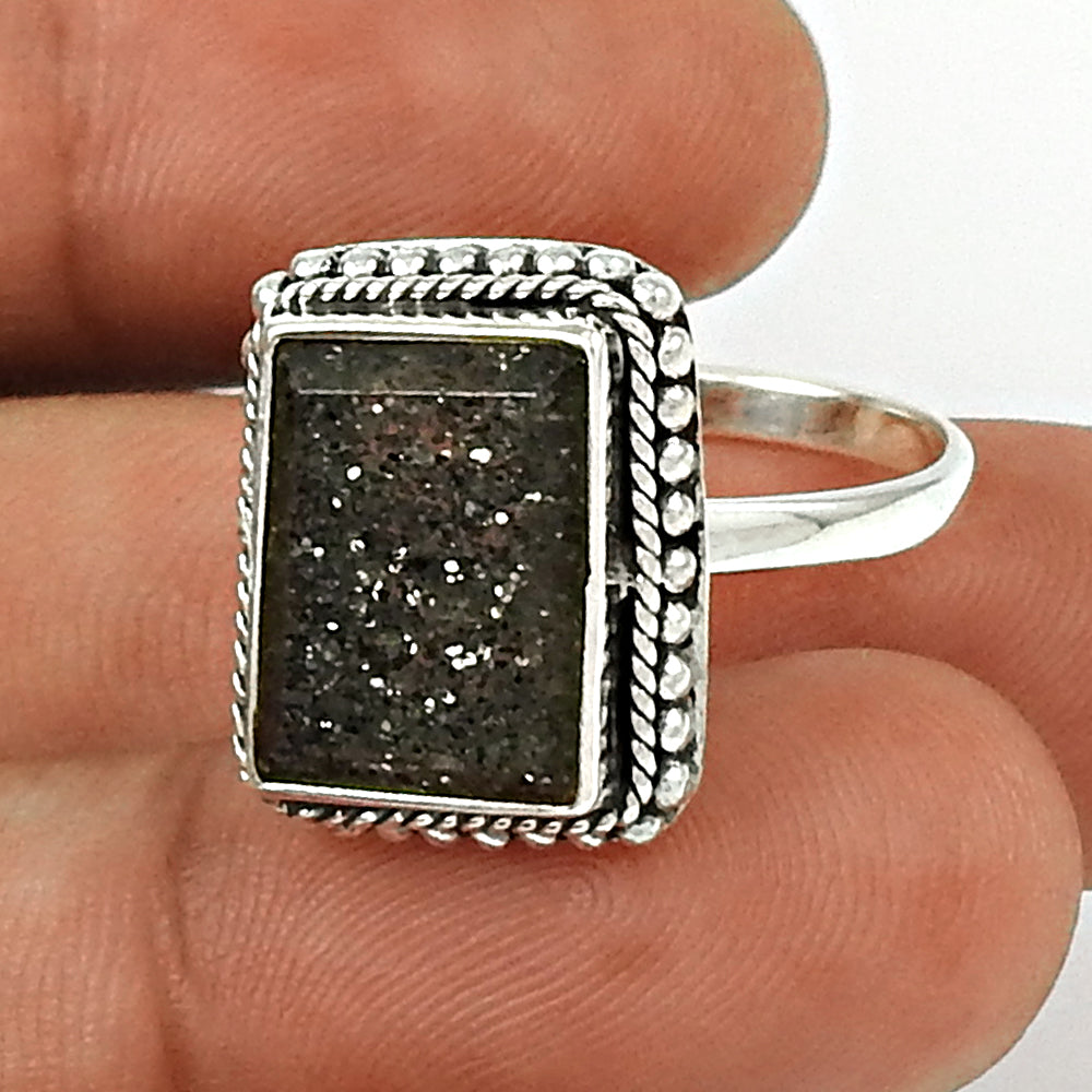 Black Sunstone Solid 925 Silver Cocktail Ring Women Jewelry