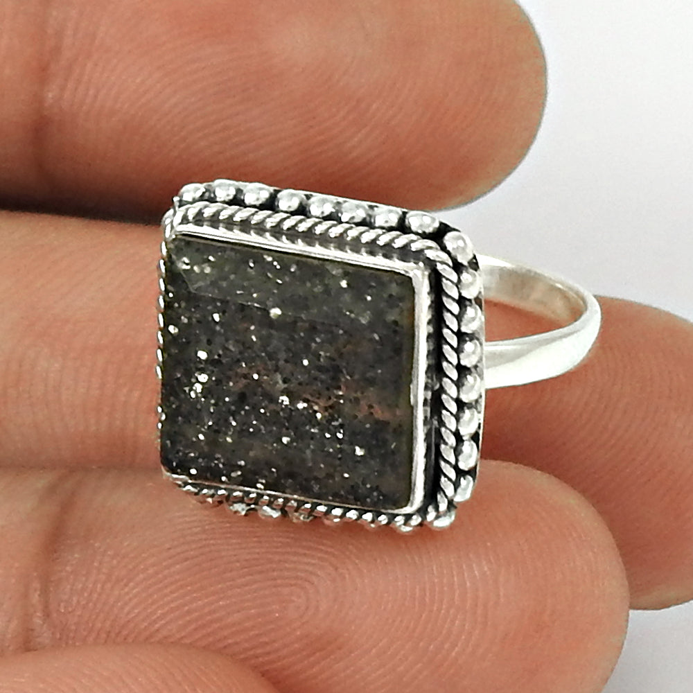 Natural Black Sunstone 925 Solid Silver Women Gift Statement Ring