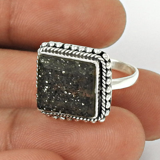 Natural Black Sunstone 925 Solid Silver Women Gift Statement Ring