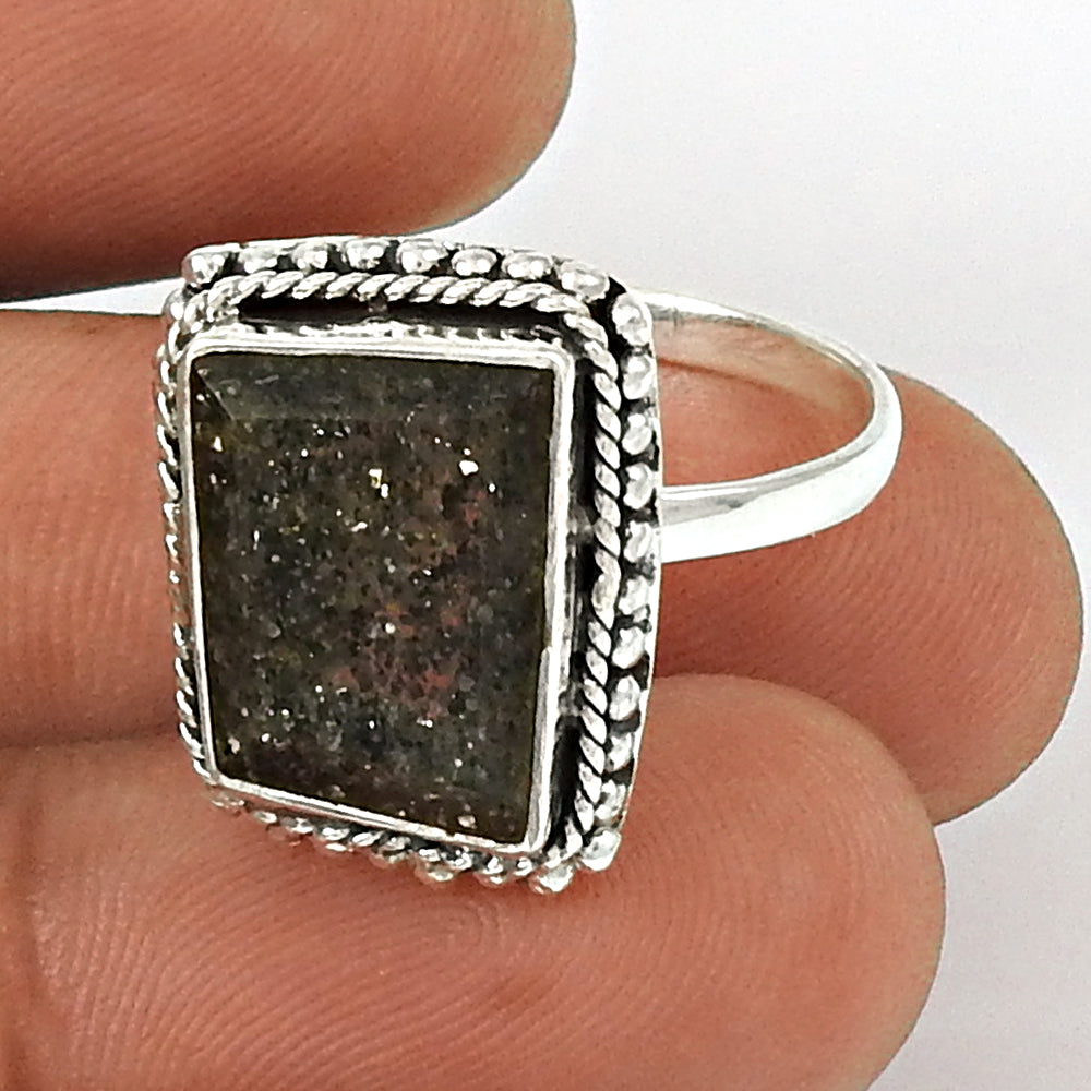 Black Sunstone Solid 925 Silver Cocktail Ring Women Jewelry