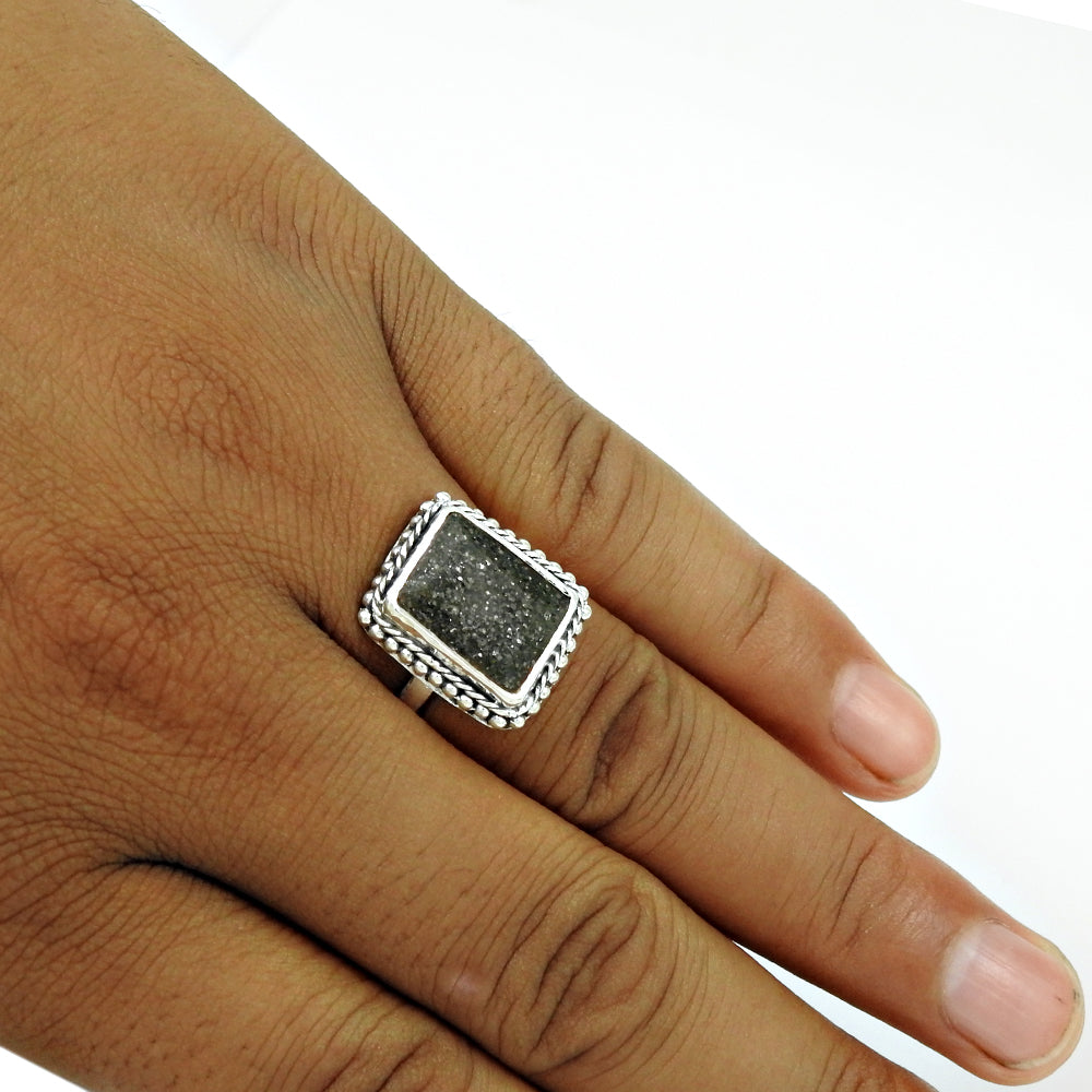 Black Sunstone Solid 925 Silver Cocktail Ring Women Jewelry