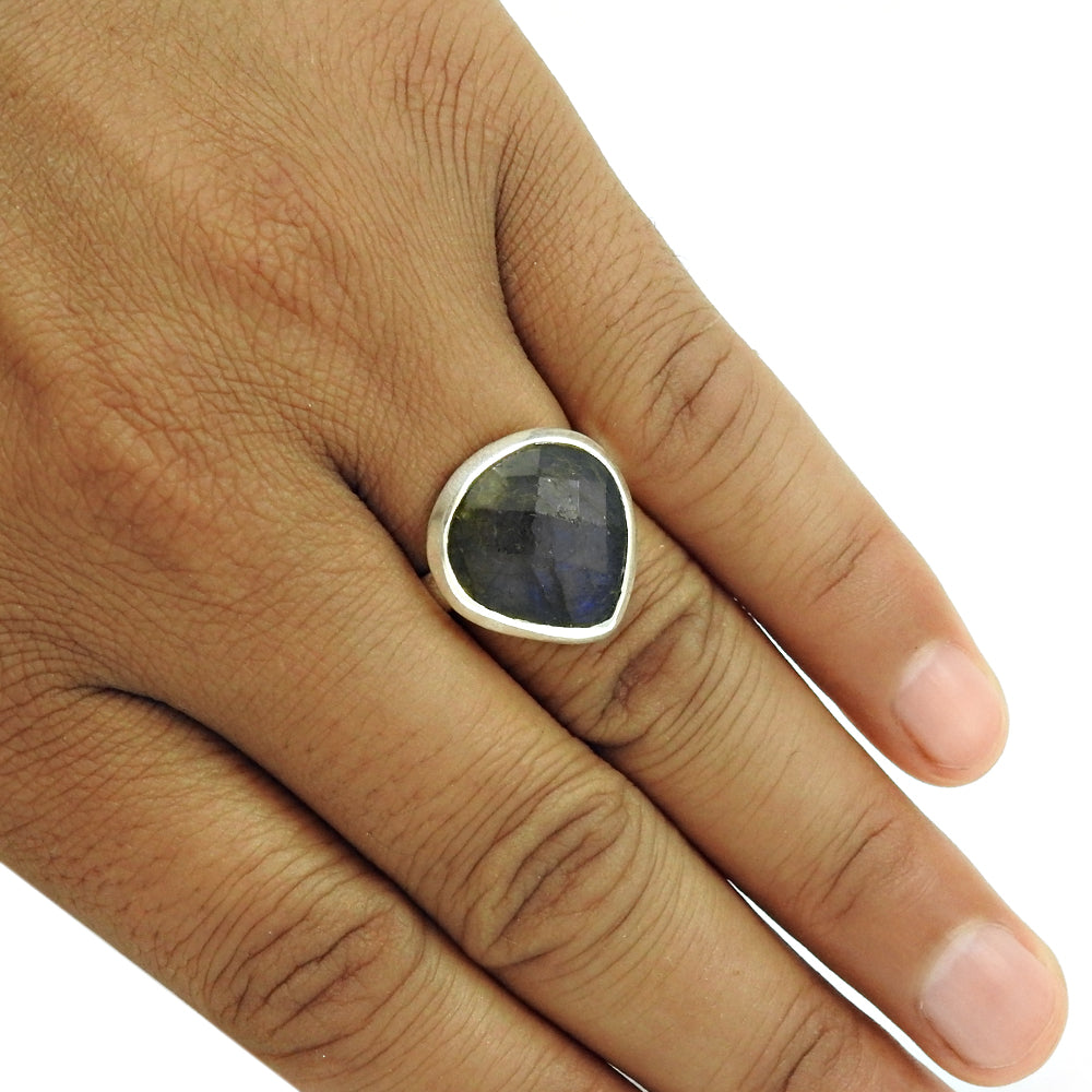 Natural Labradorite Heart Cocktail Friendship Day Ring Sterling Silver