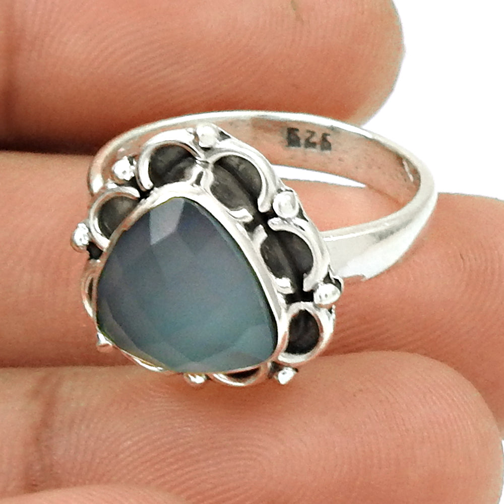 Gift For Woman 925 Silver Natural Chalcedony Cocktail Ethnic Ring R31