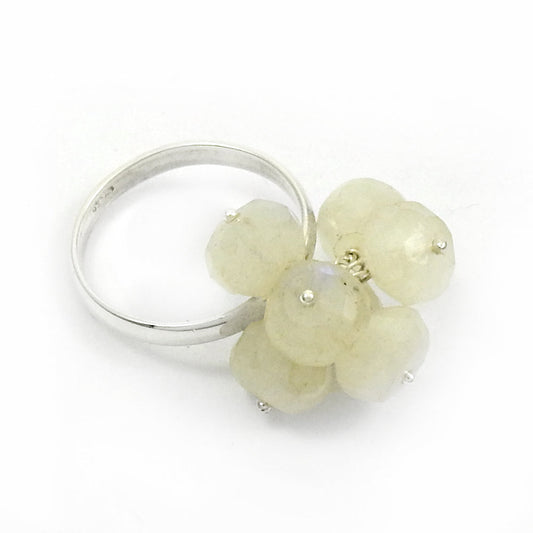 Natural Rainbow Moonstone Gemstone Beaded Ring 925 Sterling Silver D25