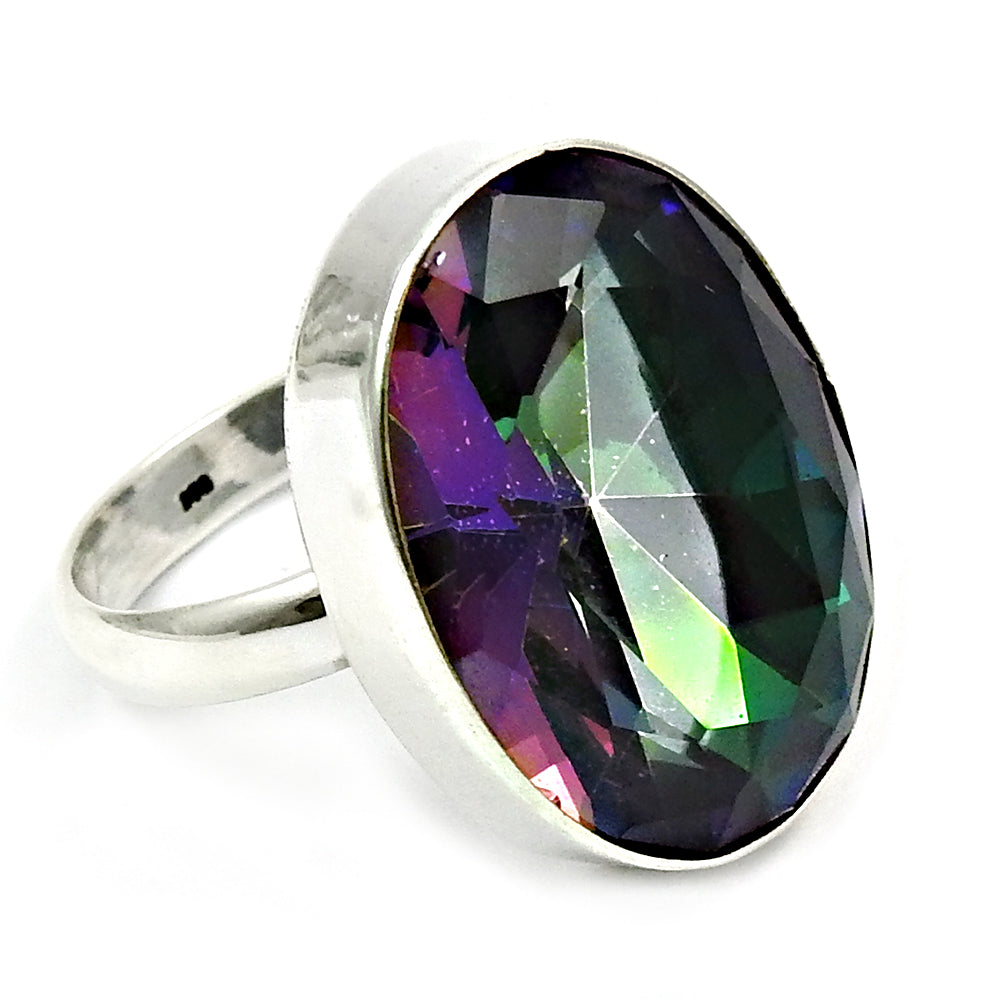 Natural Mystic Topaz Solitaire Ethnic Ring 925 Silver For Women E25
