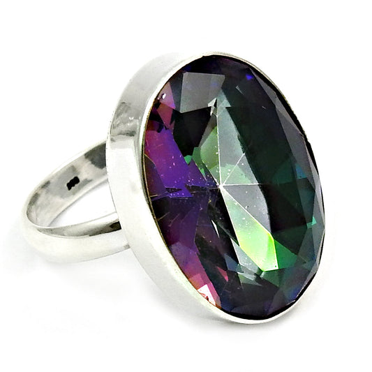 Natural Mystic Topaz Solitaire Ethnic Ring 925 Silver For Women E25