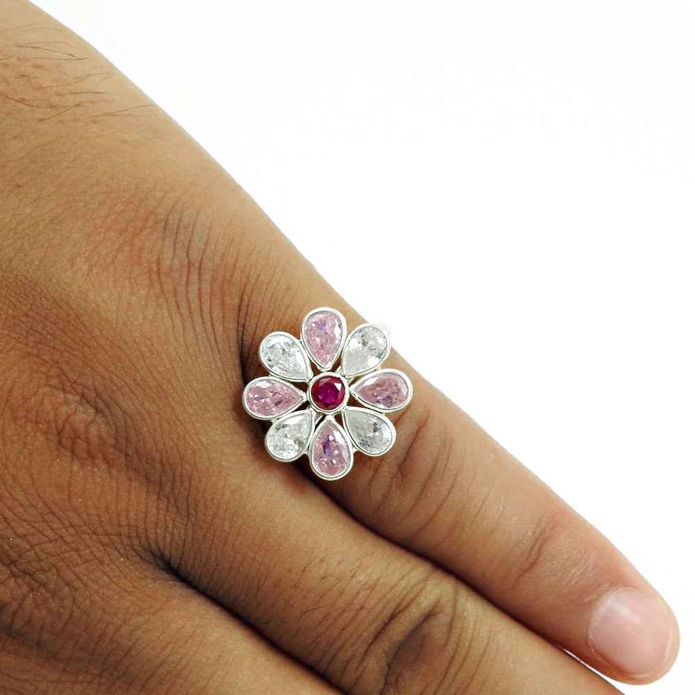 Natural Cubic Zirconia Boho Statement Unique Ring Solid Sterling Silver