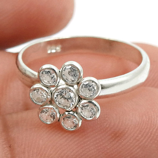 Solid Silver Round Cubic Zirconia Gemstone Birthday Tribal Cocktail Ring