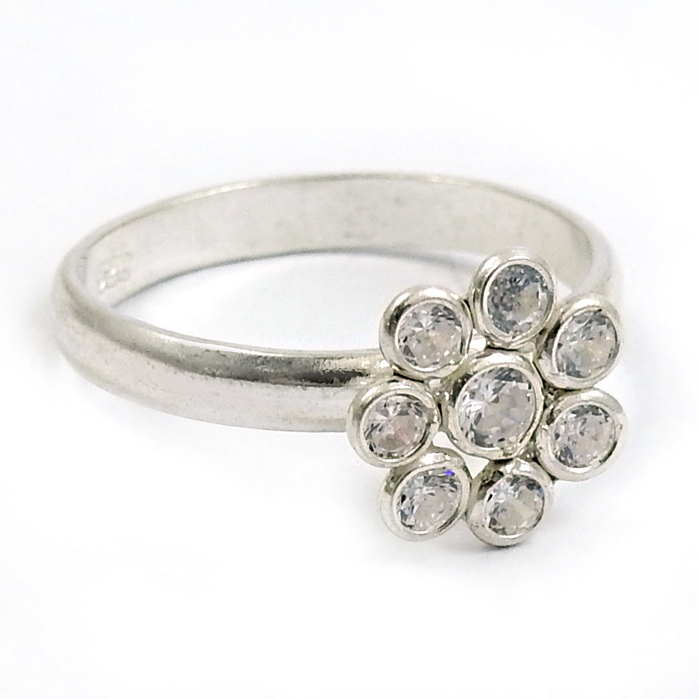 Solid Silver Round Cubic Zirconia Gemstone Birthday Tribal Cocktail Ring
