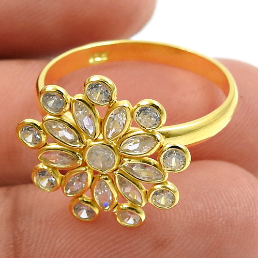 Natural Cubic Zirconia Gold Plated 925 Silver Wedding Ring W28