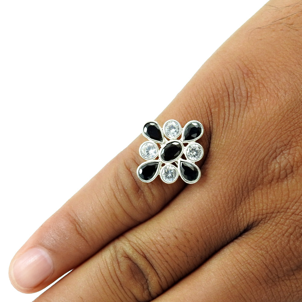 December Birth Cubic Zirconia Solid 925 Silver Statement Ring