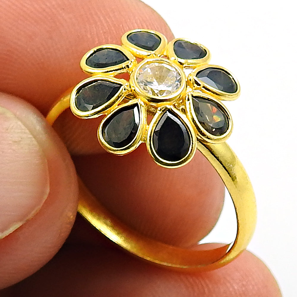 Natural Cubic Zirconia Gold Plated 925 Silver Cocktail Ring Jewelry