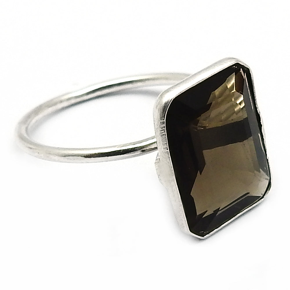Natural Smoky Quartz Statement Tribal Ring 925 Silver For Girls K16