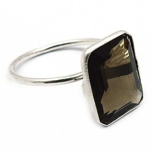 Natural Smoky Quartz Statement Tribal Ring 925 Silver For Girls K16