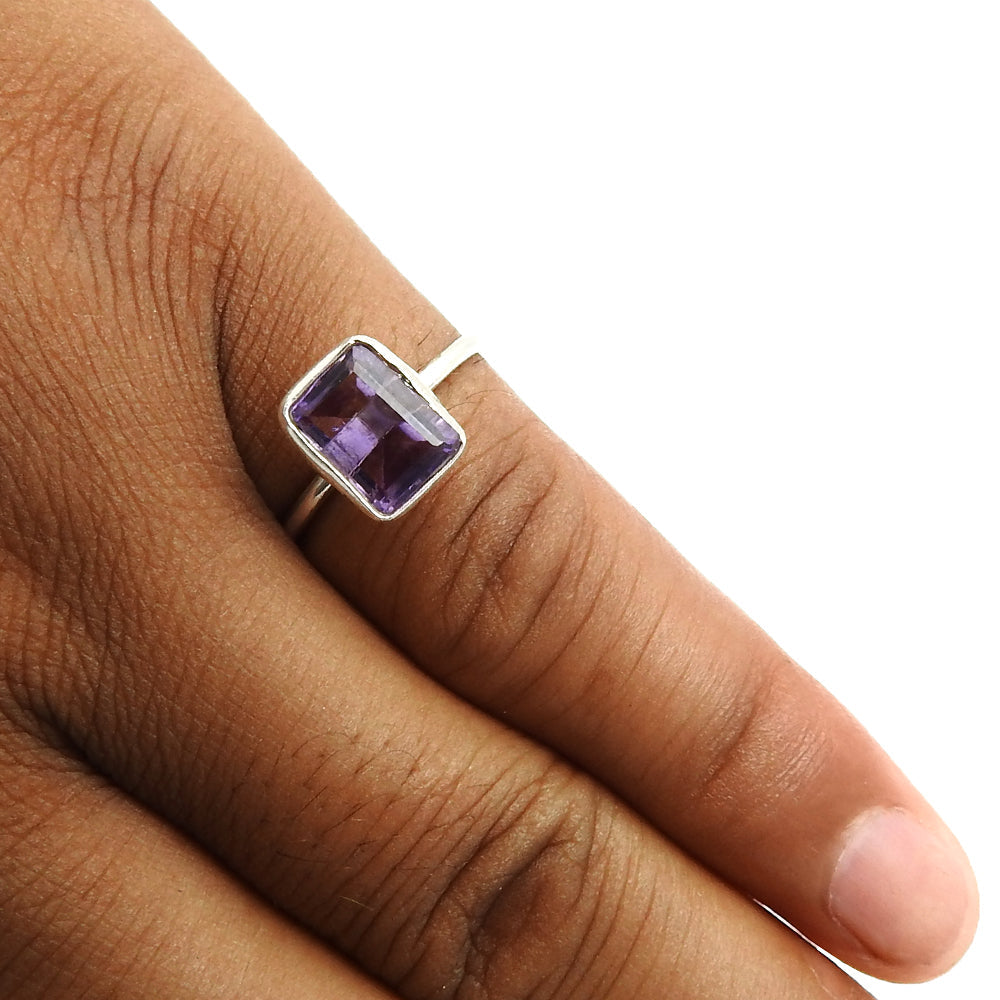 Natural Amethyst Gemstone Cocktail Boho Ring 925 Sterling Silver Q4