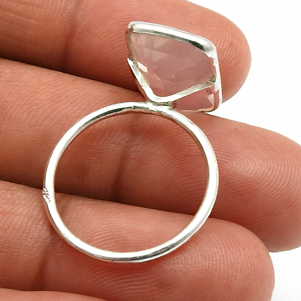 Natural Rose Quartz 925 Silver Solitaire Vintage Ring For Women L16
