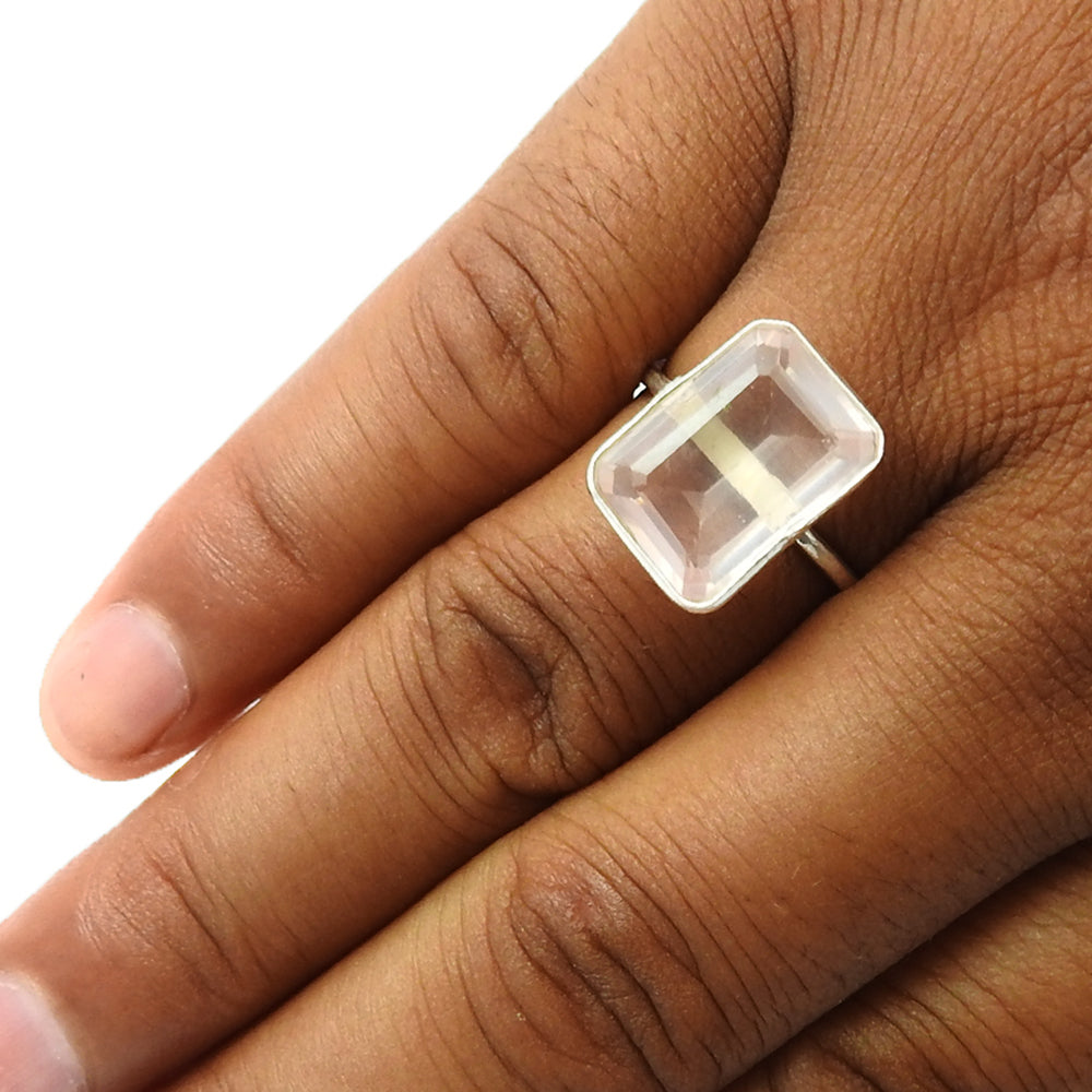 Natural Rose Quartz 925 Silver Solitaire Vintage Ring For Women L16
