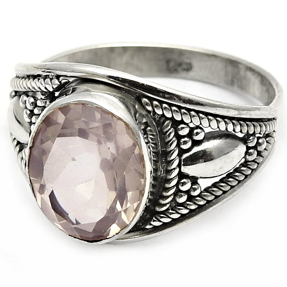Natural Faceted Rose Quartz Statement Boho Ring 925 Silver I28
