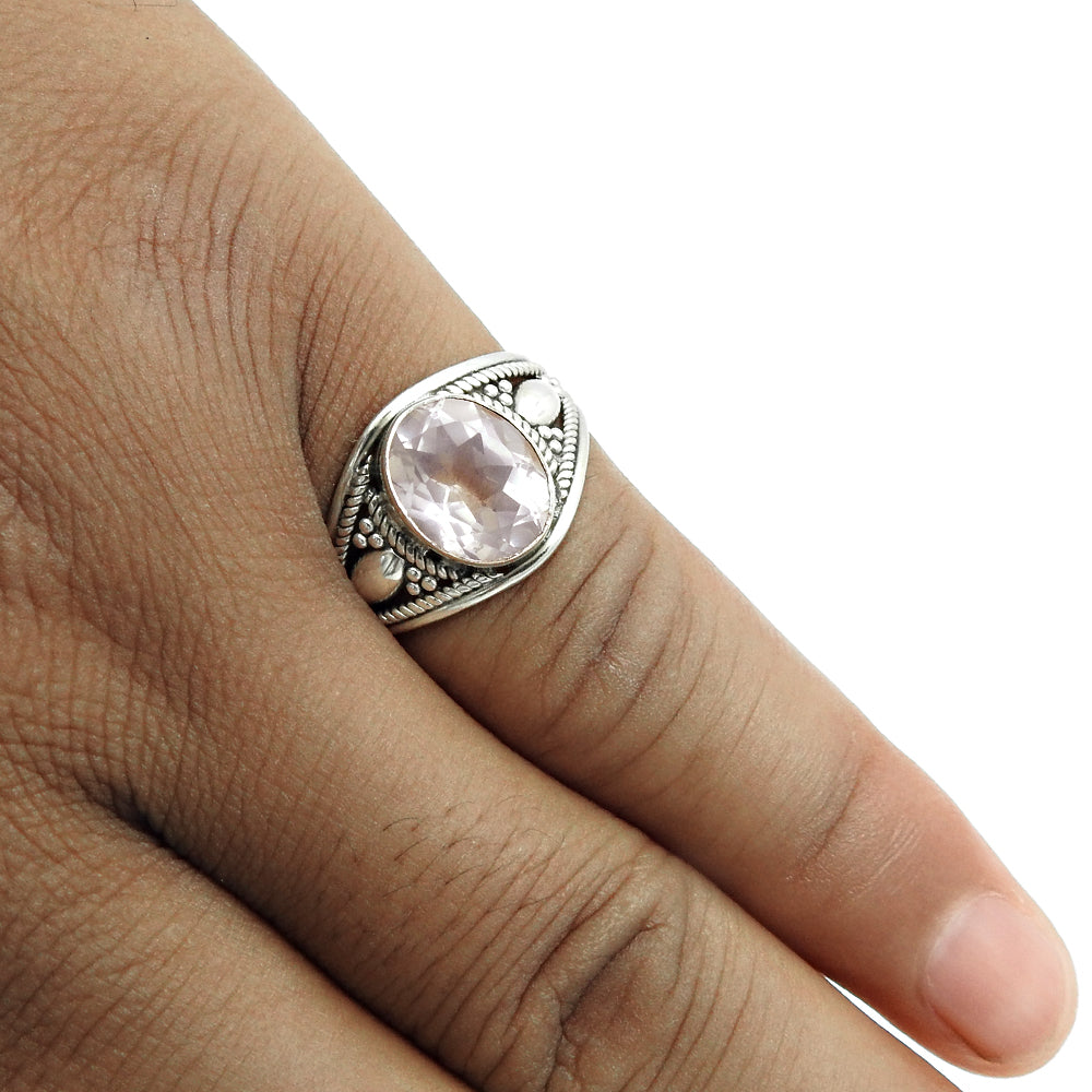 Natural Faceted Rose Quartz Statement Boho Ring 925 Silver I28