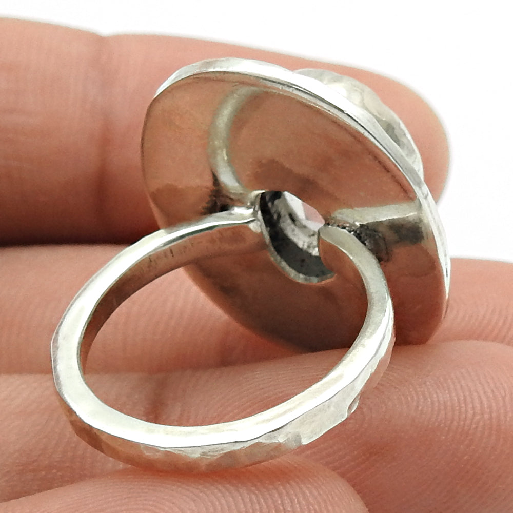 Natural Faceted Rose Quartz Ethnic Ring 925 Silver For Girls