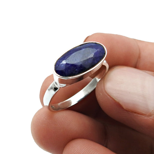 Natural Blue Sapphire 925 Sterling Silver Ring Jewelry