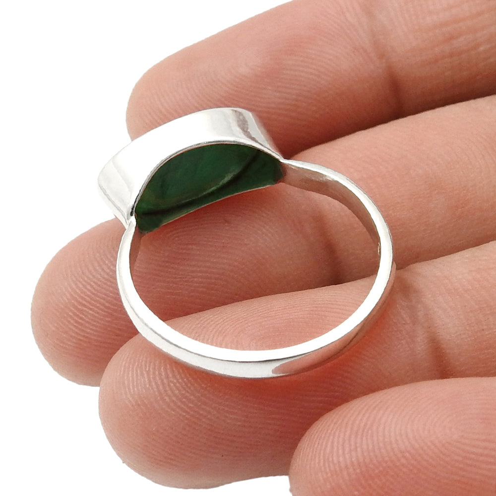925 Silver Natural Emerald Gemstone Trendy Cocktail Ring Women Jewelry