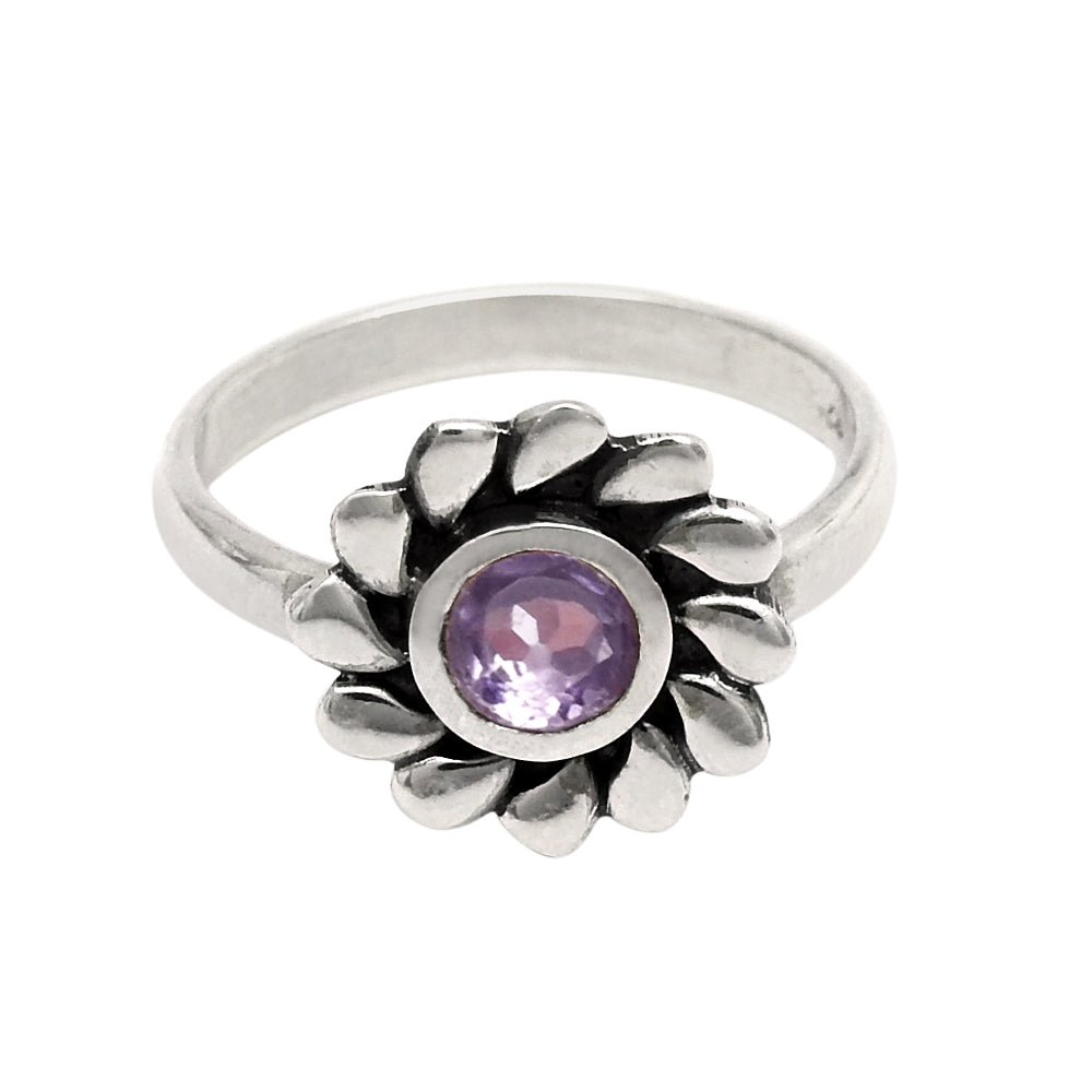 Gift For Her Natural Amethyst Gemstone Flower Ring 925 Sterling Silver S5