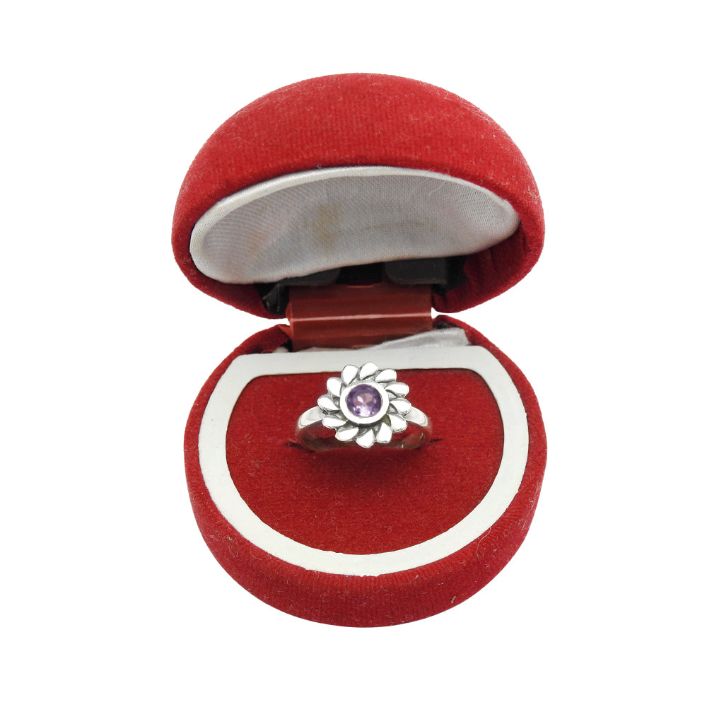 Gift For Her Natural Amethyst Gemstone Flower Ring 925 Sterling Silver S5