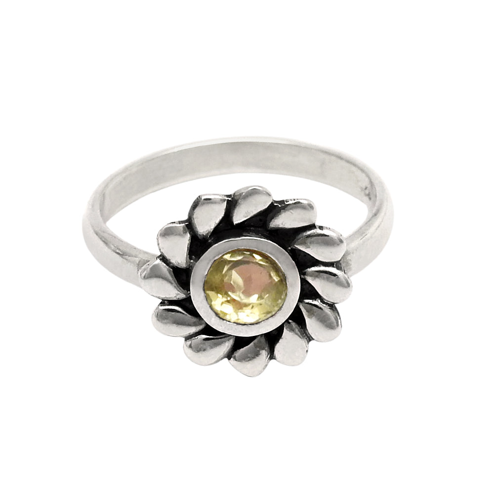 Natural Citrine Gemstone Cocktail Flower Ring 925 Silver For Women H27