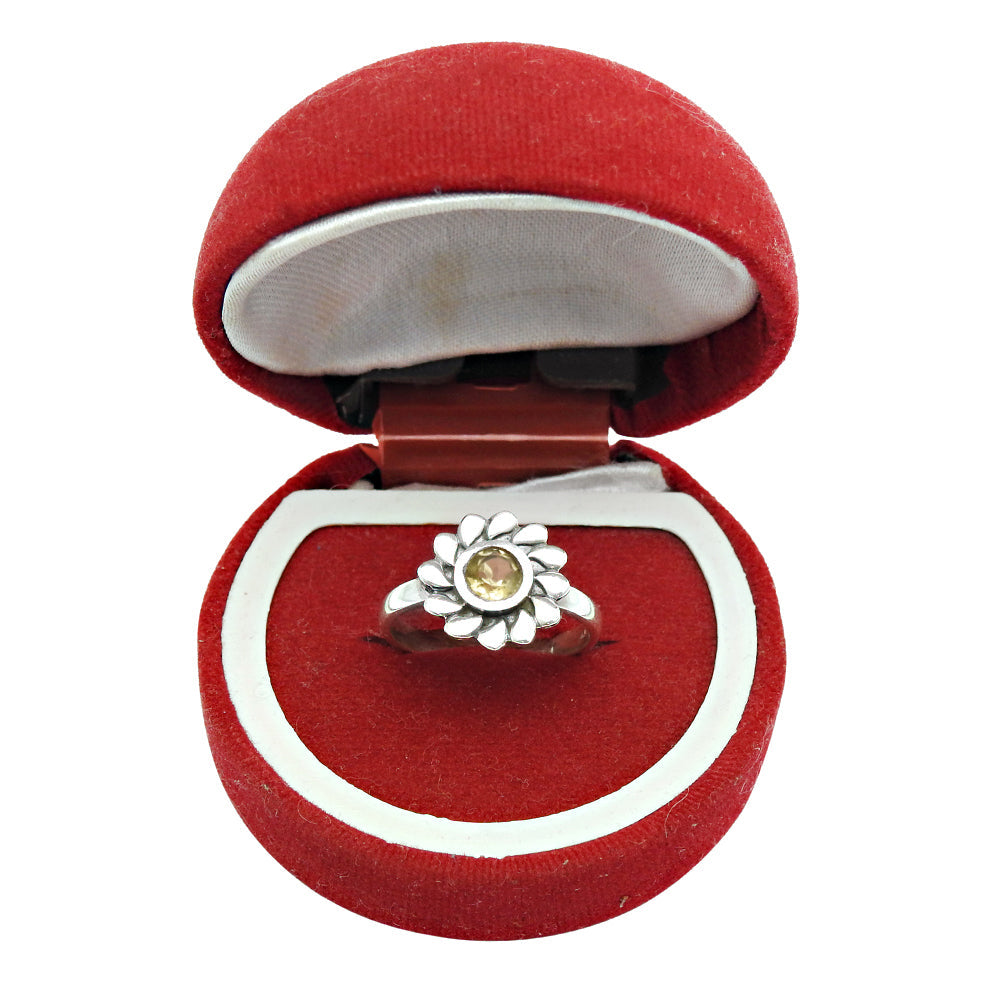 Natural Citrine Gemstone Cocktail Flower Ring 925 Silver For Women H27