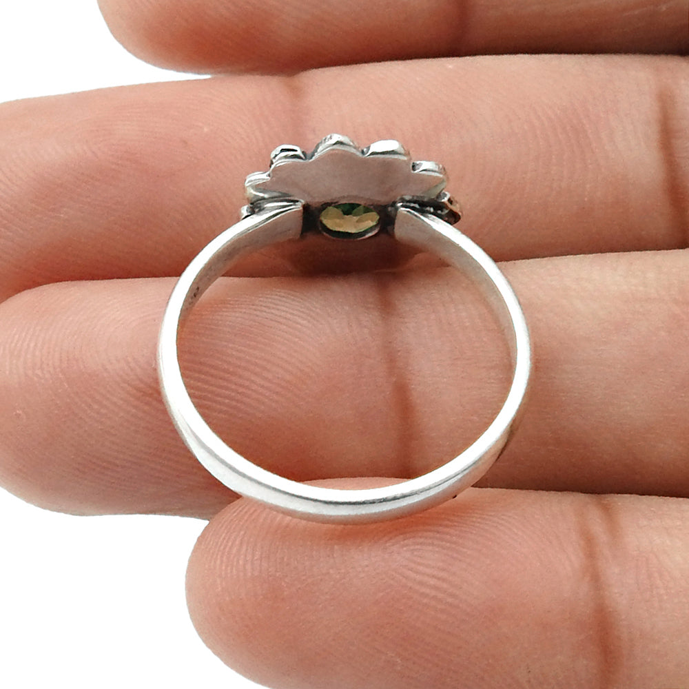 Natural Citrine Gemstone Cocktail Flower Ring 925 Silver For Women H27