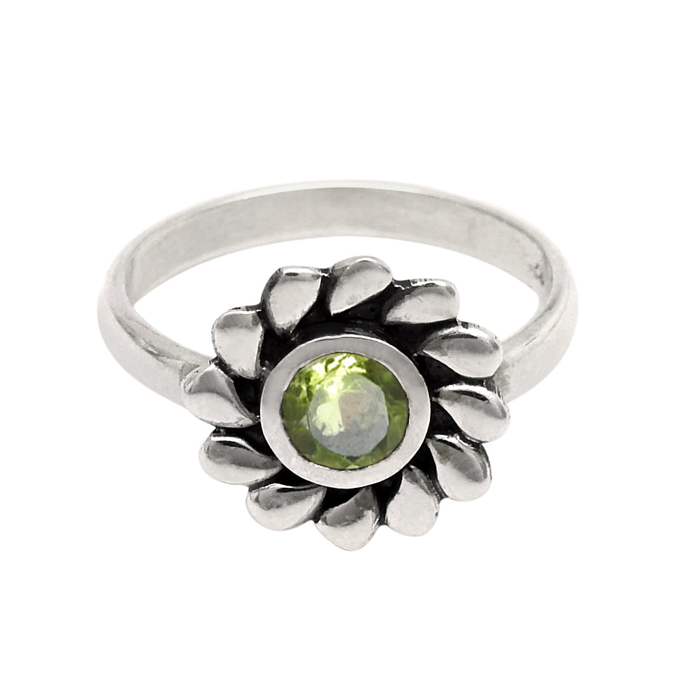 Natural Peridot Gemstone Cocktail Flower Green Ring 925 Silver H24