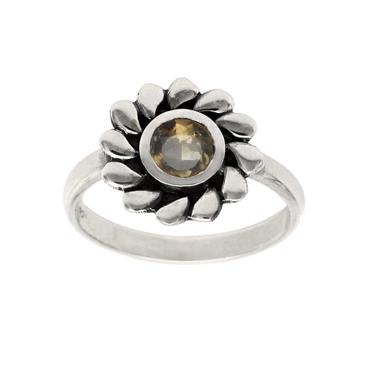 Proposal Ring Natural Smoky Quartz 925 Silver Sunflower Cocktail Ring