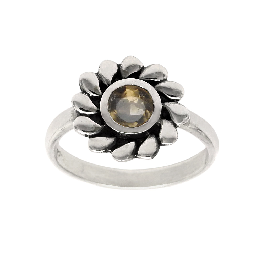 Proposal Ring Natural Smoky Quartz 925 Silver Sunflower Cocktail Ring